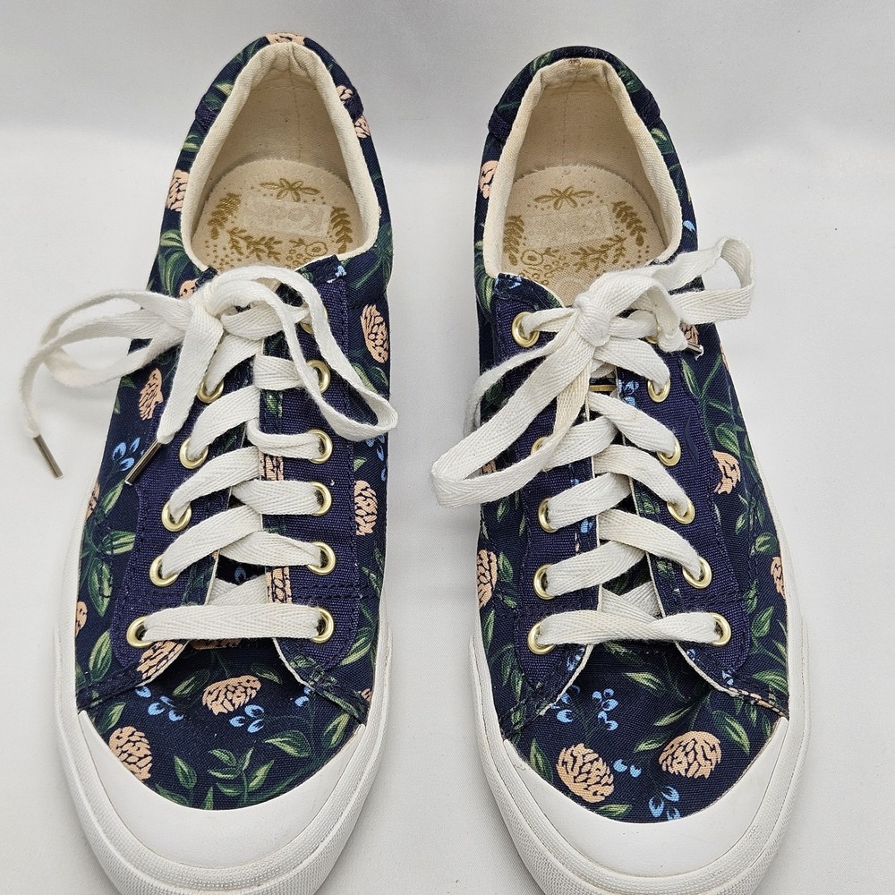 Keds x Rifle Paper Co Women's‎ Size 7.5 Sneakers Blue Peonies Floral Print Shoes - Picture 4 of 12